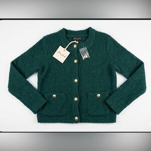 Marled Green Teddy Jacket with Gold Buttons
